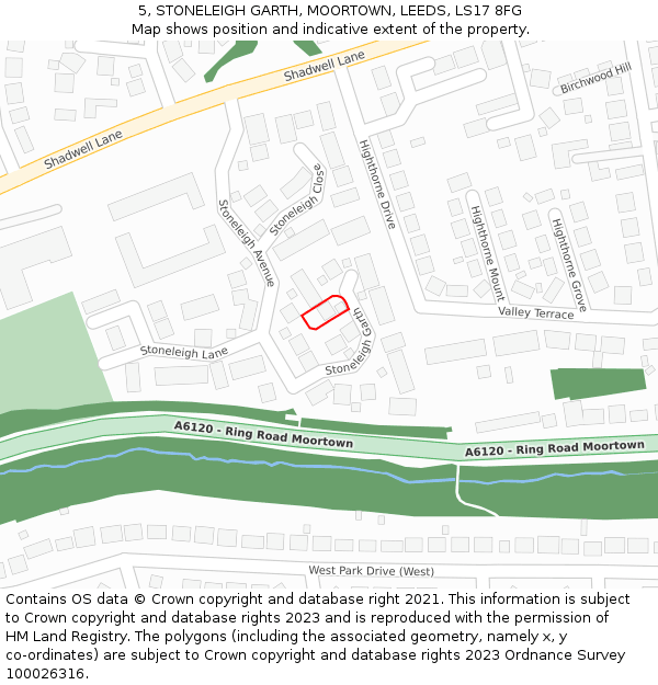 5, STONELEIGH GARTH, MOORTOWN, LEEDS, LS17 8FG: Location map and indicative extent of plot