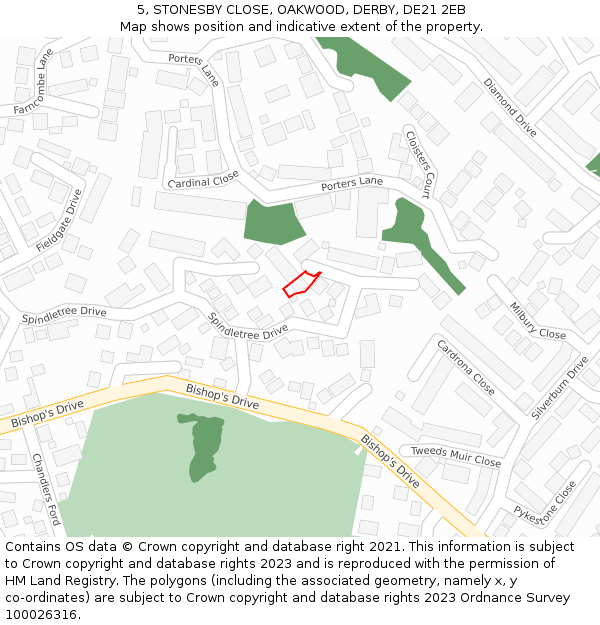 5, STONESBY CLOSE, OAKWOOD, DERBY, DE21 2EB: Location map and indicative extent of plot
