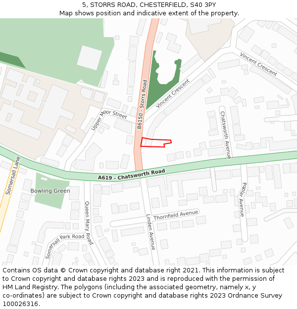 5, STORRS ROAD, CHESTERFIELD, S40 3PY: Location map and indicative extent of plot