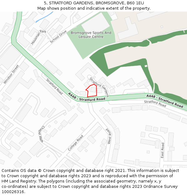 5, STRATFORD GARDENS, BROMSGROVE, B60 1EU: Location map and indicative extent of plot