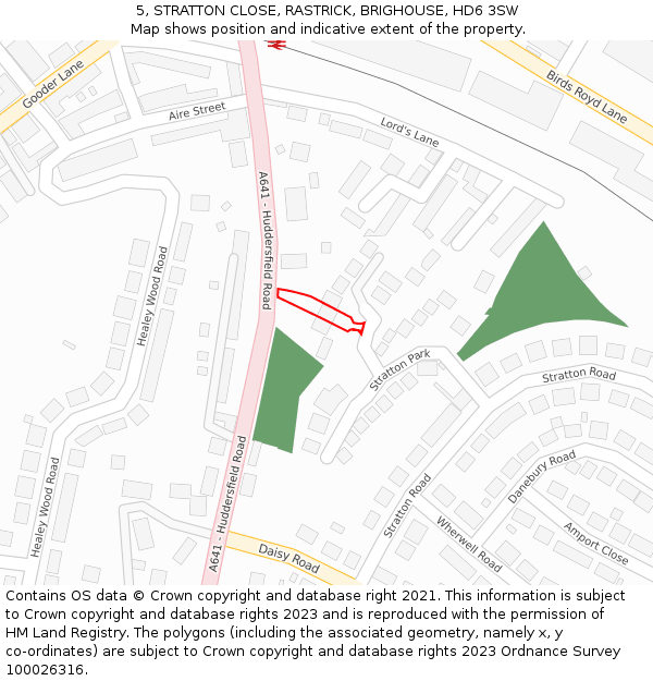 5, STRATTON CLOSE, RASTRICK, BRIGHOUSE, HD6 3SW: Location map and indicative extent of plot