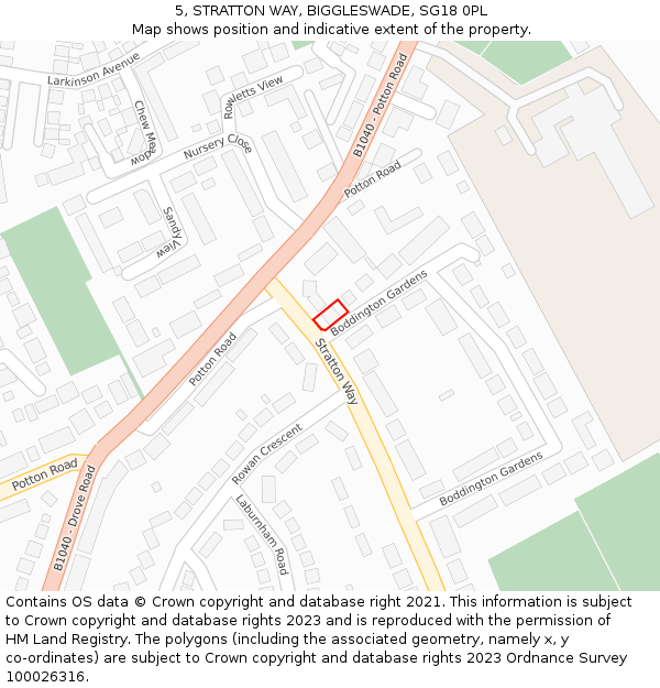 5, STRATTON WAY, BIGGLESWADE, SG18 0PL: Location map and indicative extent of plot