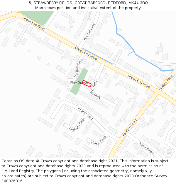 5, STRAWBERRY FIELDS, GREAT BARFORD, BEDFORD, MK44 3BQ: Location map and indicative extent of plot