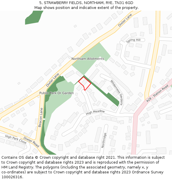 5, STRAWBERRY FIELDS, NORTHIAM, RYE, TN31 6GD: Location map and indicative extent of plot