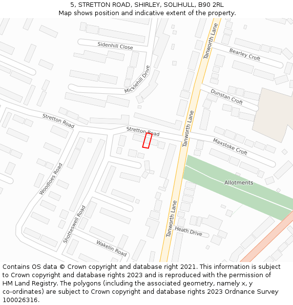 5, STRETTON ROAD, SHIRLEY, SOLIHULL, B90 2RL: Location map and indicative extent of plot