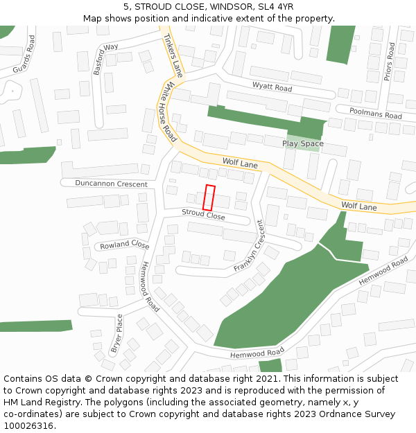 5, STROUD CLOSE, WINDSOR, SL4 4YR: Location map and indicative extent of plot