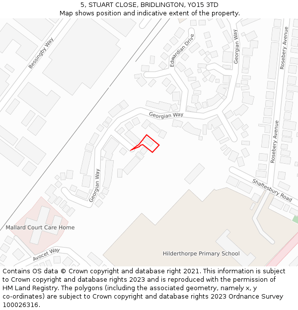 5, STUART CLOSE, BRIDLINGTON, YO15 3TD: Location map and indicative extent of plot