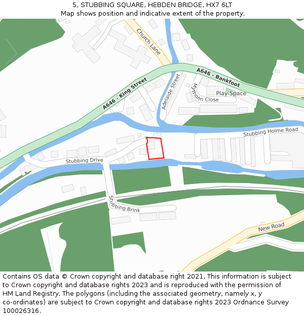 5, STUBBING SQUARE, HEBDEN BRIDGE, HX7 6LT: Location map and indicative extent of plot