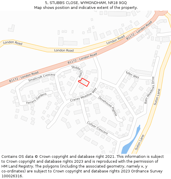 5, STUBBS CLOSE, WYMONDHAM, NR18 9GQ: Location map and indicative extent of plot