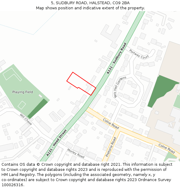 5, SUDBURY ROAD, HALSTEAD, CO9 2BA: Location map and indicative extent of plot