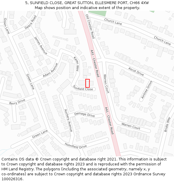 5, SUNFIELD CLOSE, GREAT SUTTON, ELLESMERE PORT, CH66 4XW: Location map and indicative extent of plot