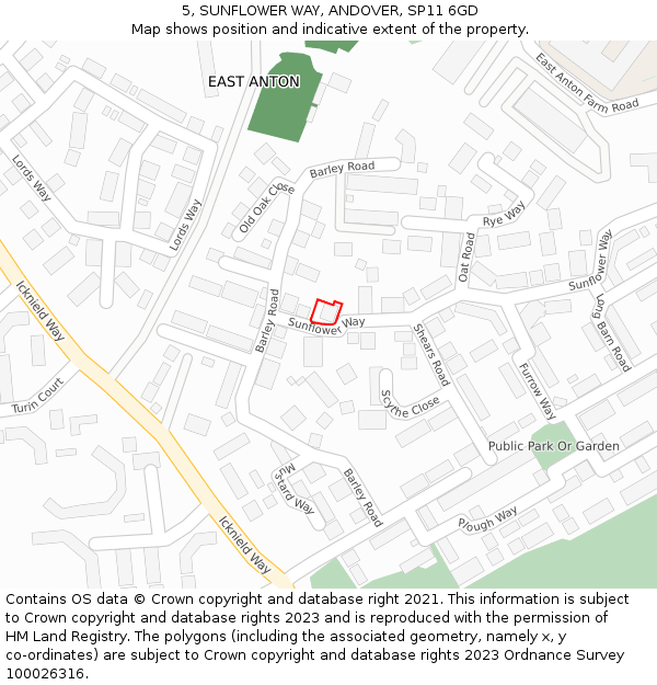 5, SUNFLOWER WAY, ANDOVER, SP11 6GD: Location map and indicative extent of plot
