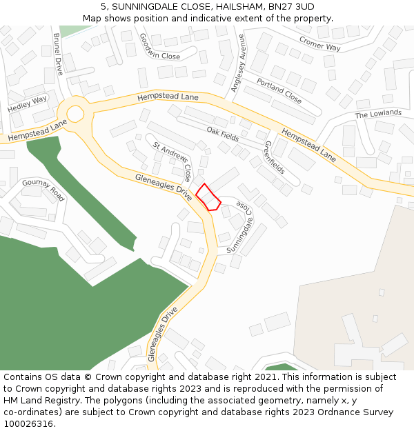 5, SUNNINGDALE CLOSE, HAILSHAM, BN27 3UD: Location map and indicative extent of plot