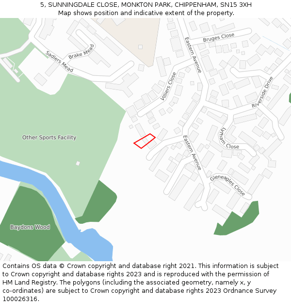 5, SUNNINGDALE CLOSE, MONKTON PARK, CHIPPENHAM, SN15 3XH: Location map and indicative extent of plot