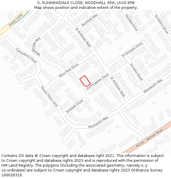 5, SUNNINGDALE CLOSE, WOODHALL SPA, LN10 6PB: Location map and indicative extent of plot