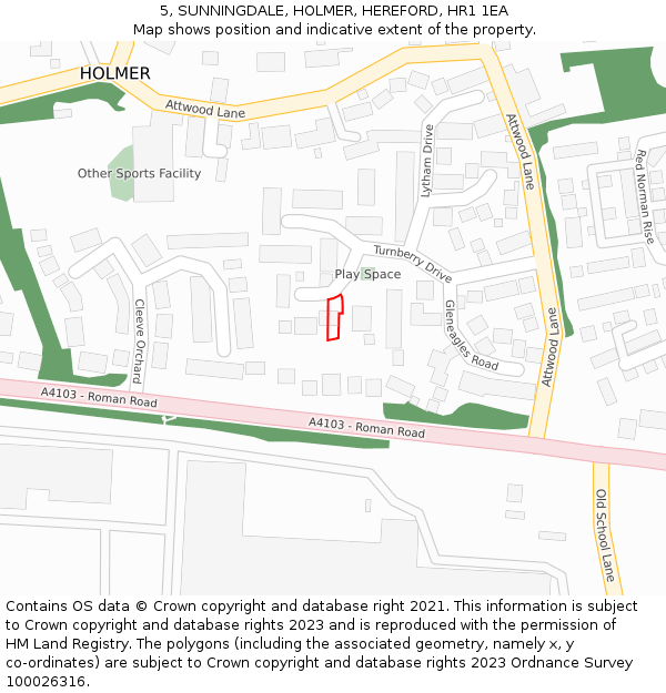 5, SUNNINGDALE, HOLMER, HEREFORD, HR1 1EA: Location map and indicative extent of plot