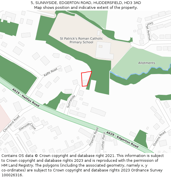 5, SUNNYSIDE, EDGERTON ROAD, HUDDERSFIELD, HD3 3AD: Location map and indicative extent of plot