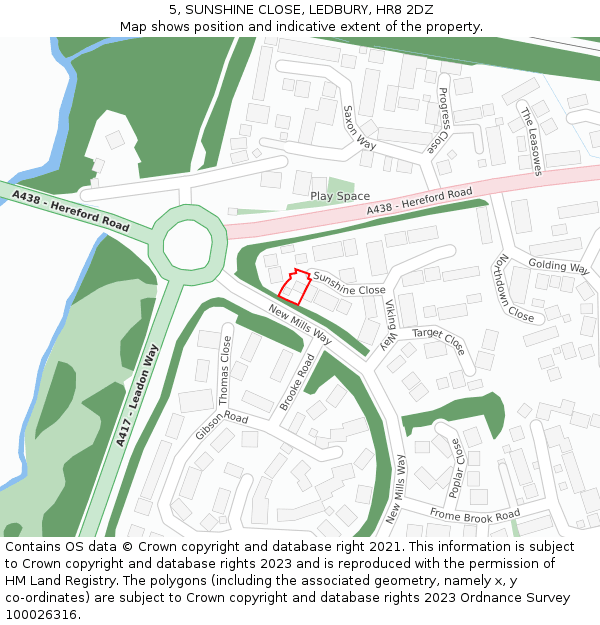 5, SUNSHINE CLOSE, LEDBURY, HR8 2DZ: Location map and indicative extent of plot
