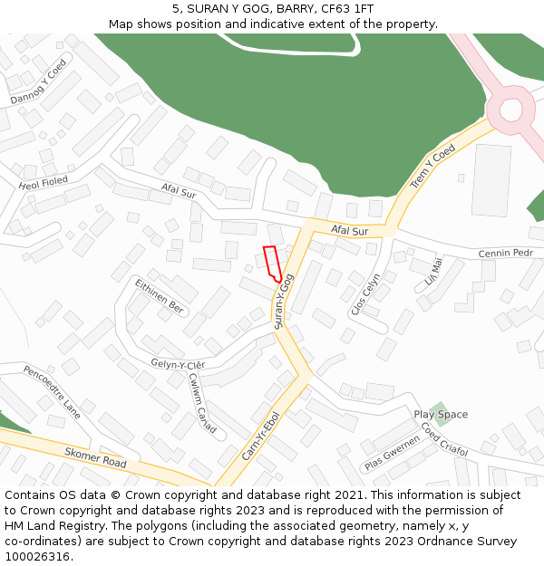 5, SURAN Y GOG, BARRY, CF63 1FT: Location map and indicative extent of plot