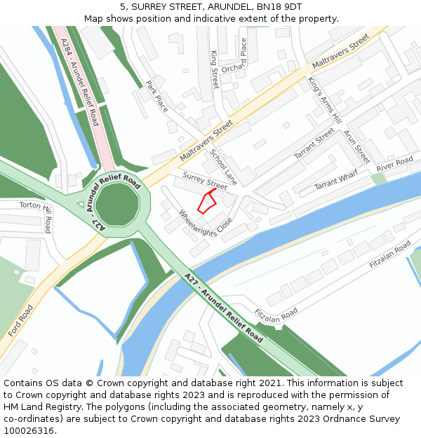 5, SURREY STREET, ARUNDEL, BN18 9DT: Location map and indicative extent of plot