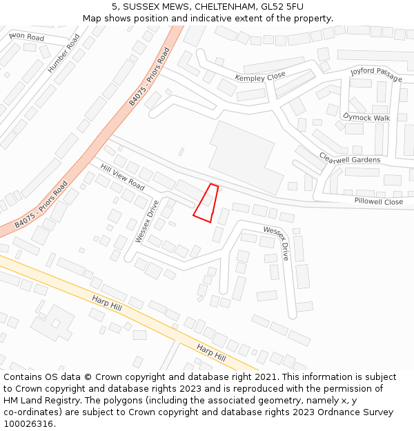 5, SUSSEX MEWS, CHELTENHAM, GL52 5FU: Location map and indicative extent of plot