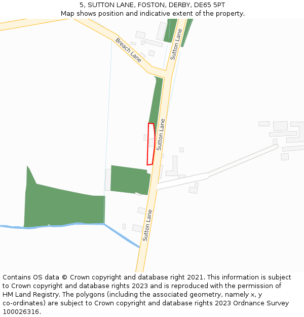 5, SUTTON LANE, FOSTON, DERBY, DE65 5PT: Location map and indicative extent of plot
