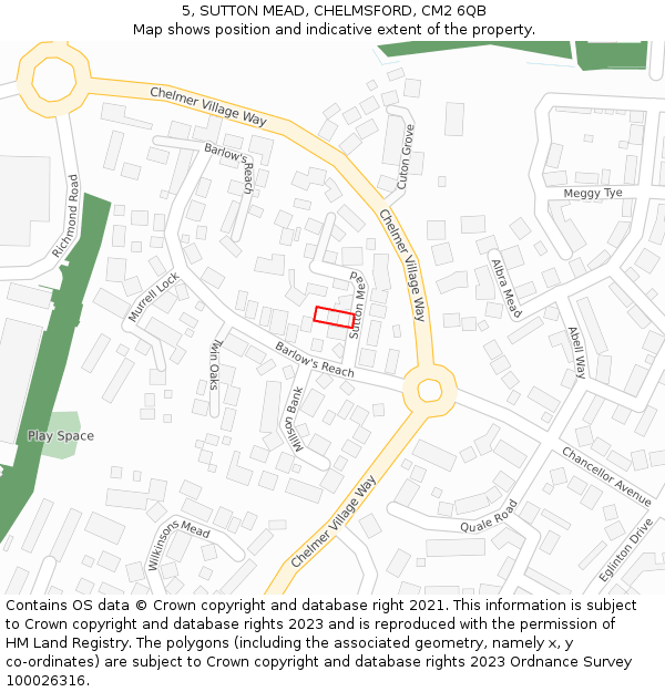 5, SUTTON MEAD, CHELMSFORD, CM2 6QB: Location map and indicative extent of plot