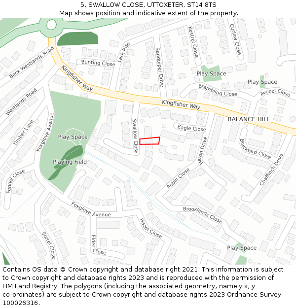 5, SWALLOW CLOSE, UTTOXETER, ST14 8TS: Location map and indicative extent of plot