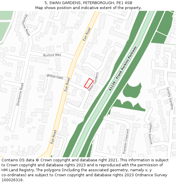 5, SWAN GARDENS, PETERBOROUGH, PE1 4SB: Location map and indicative extent of plot
