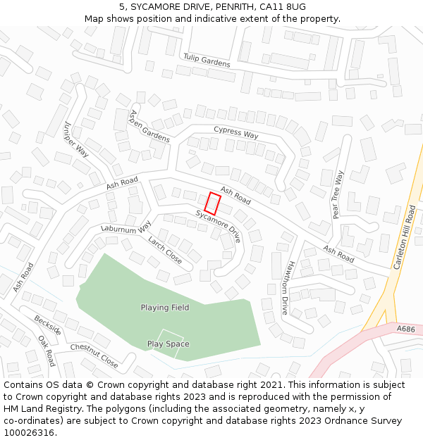 5, SYCAMORE DRIVE, PENRITH, CA11 8UG: Location map and indicative extent of plot