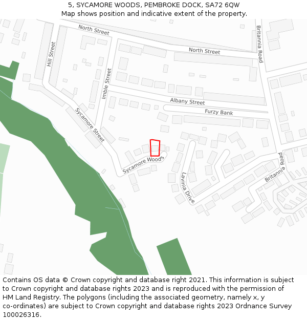 5, SYCAMORE WOODS, PEMBROKE DOCK, SA72 6QW: Location map and indicative extent of plot