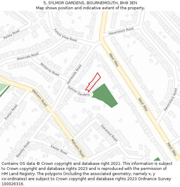 5, SYLMOR GARDENS, BOURNEMOUTH, BH9 3EN: Location map and indicative extent of plot