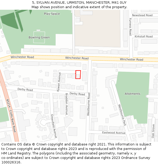 5, SYLVAN AVENUE, URMSTON, MANCHESTER, M41 0UY: Location map and indicative extent of plot