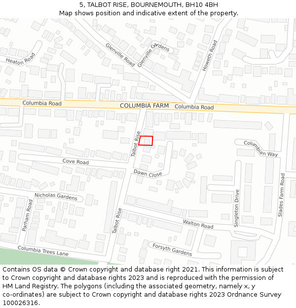 5, TALBOT RISE, BOURNEMOUTH, BH10 4BH: Location map and indicative extent of plot
