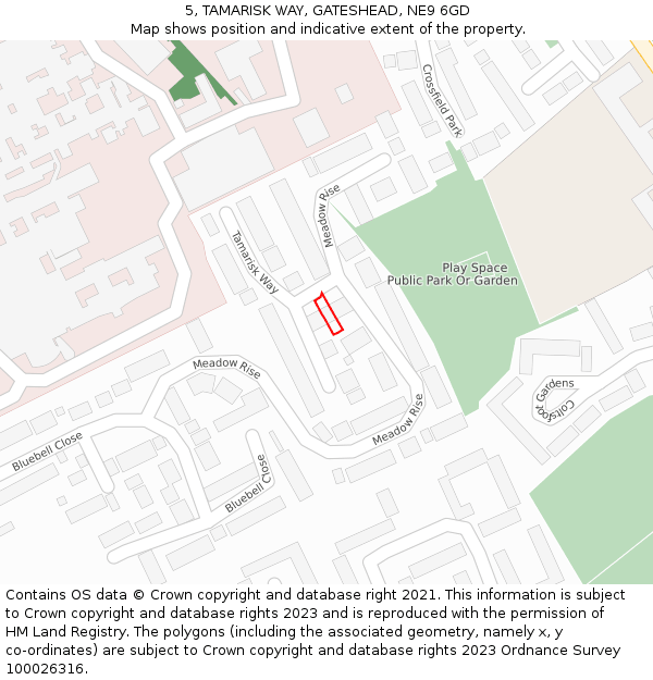 5, TAMARISK WAY, GATESHEAD, NE9 6GD: Location map and indicative extent of plot