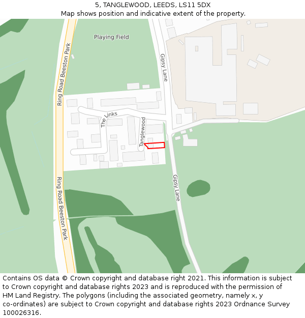 5, TANGLEWOOD, LEEDS, LS11 5DX: Location map and indicative extent of plot