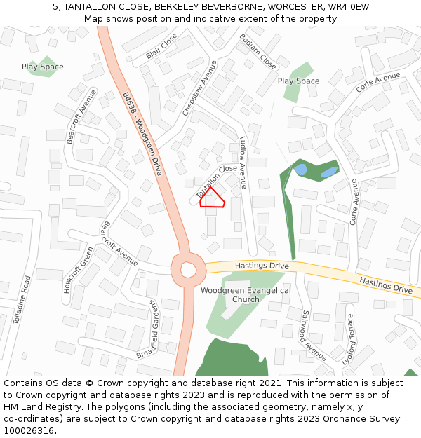 5, TANTALLON CLOSE, BERKELEY BEVERBORNE, WORCESTER, WR4 0EW: Location map and indicative extent of plot