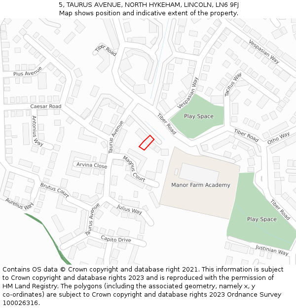 5, TAURUS AVENUE, NORTH HYKEHAM, LINCOLN, LN6 9FJ: Location map and indicative extent of plot