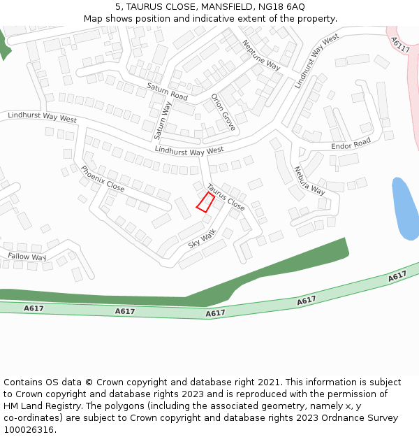 5, TAURUS CLOSE, MANSFIELD, NG18 6AQ: Location map and indicative extent of plot