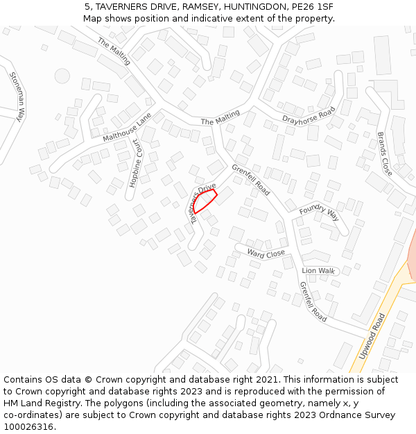 5, TAVERNERS DRIVE, RAMSEY, HUNTINGDON, PE26 1SF: Location map and indicative extent of plot