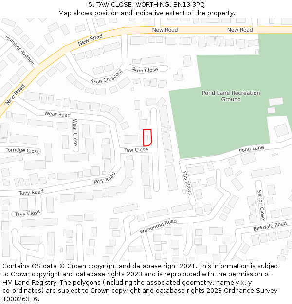 5, TAW CLOSE, WORTHING, BN13 3PQ: Location map and indicative extent of plot