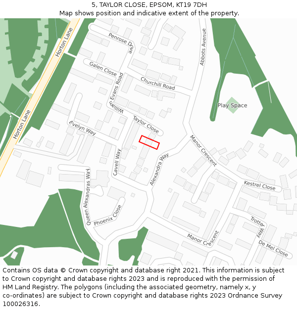 5, TAYLOR CLOSE, EPSOM, KT19 7DH: Location map and indicative extent of plot