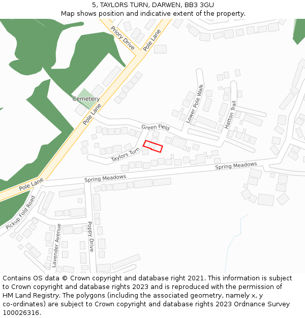 5, TAYLORS TURN, DARWEN, BB3 3GU: Location map and indicative extent of plot