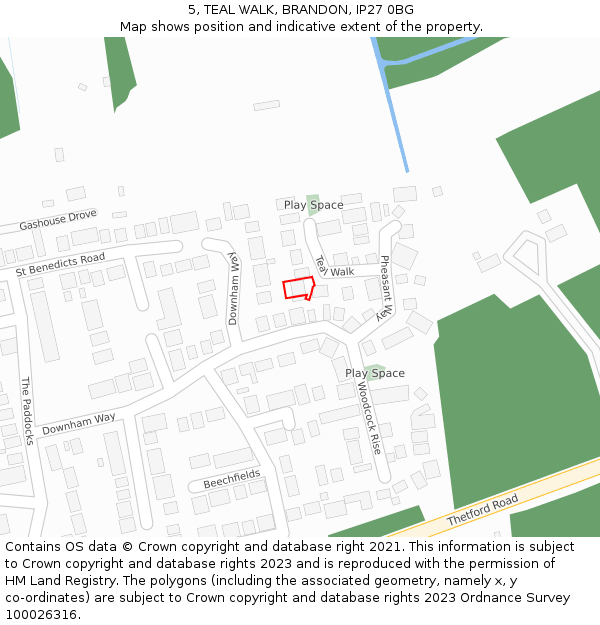 5, TEAL WALK, BRANDON, IP27 0BG: Location map and indicative extent of plot