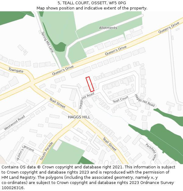 5, TEALL COURT, OSSETT, WF5 0PG: Location map and indicative extent of plot