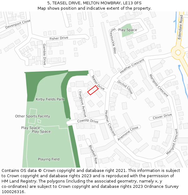 5, TEASEL DRIVE, MELTON MOWBRAY, LE13 0FS: Location map and indicative extent of plot