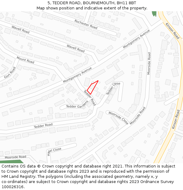 5, TEDDER ROAD, BOURNEMOUTH, BH11 8BT: Location map and indicative extent of plot