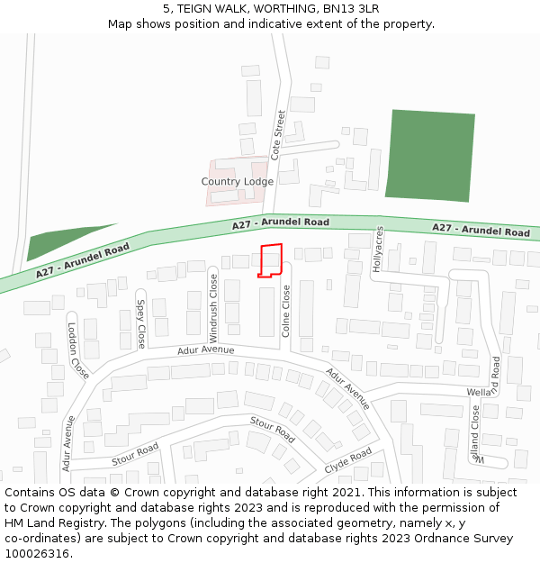 5, TEIGN WALK, WORTHING, BN13 3LR: Location map and indicative extent of plot