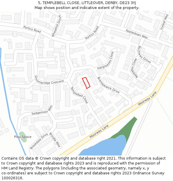5, TEMPLEBELL CLOSE, LITTLEOVER, DERBY, DE23 3YJ: Location map and indicative extent of plot