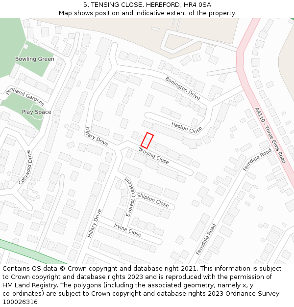 5, TENSING CLOSE, HEREFORD, HR4 0SA: Location map and indicative extent of plot